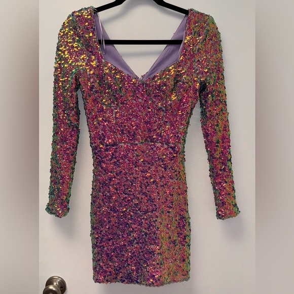 NWOT Dress The Population Danica Sequin Long Sleeve Body-Con Minidress Sz XS - Picture 4 of 7